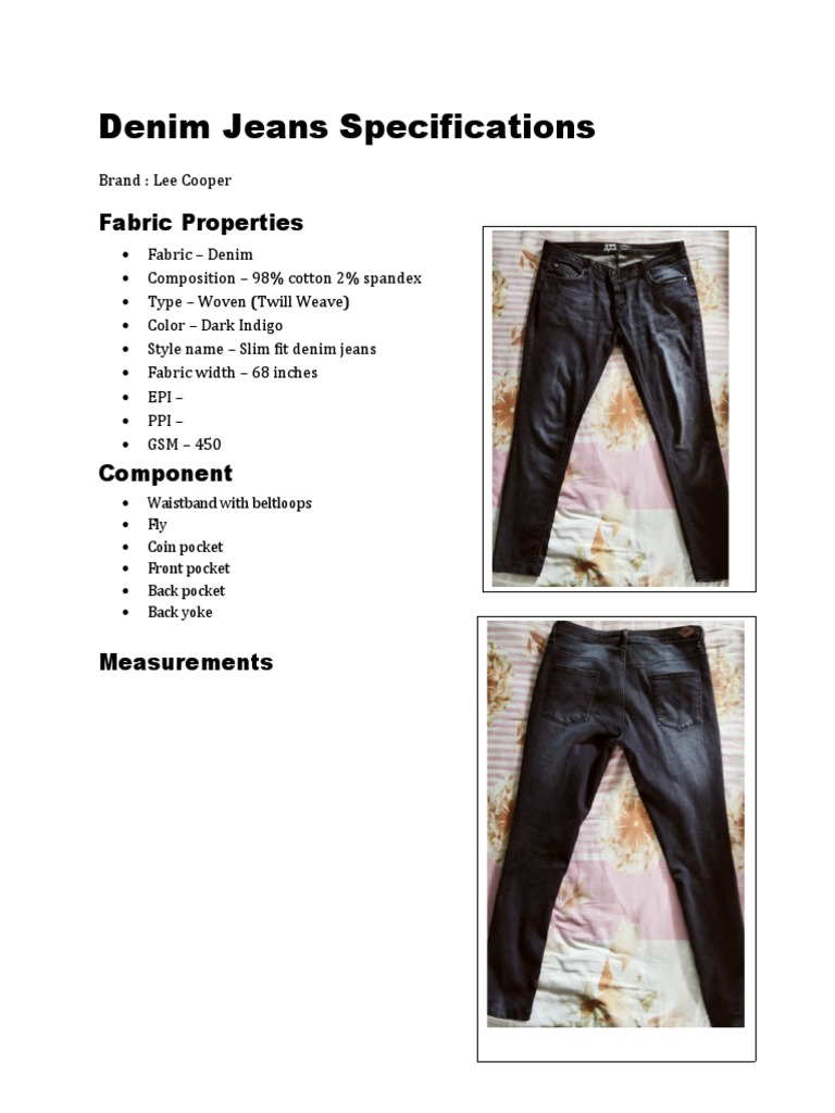 Denim Jeans Specifications PDF