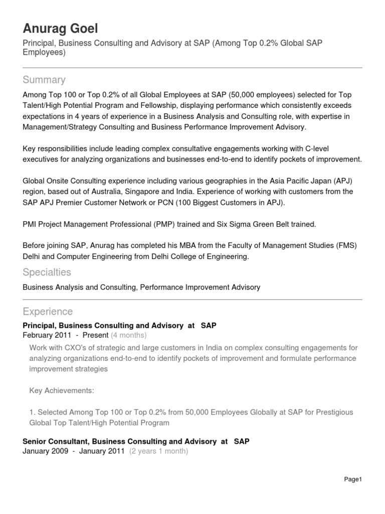 SAP Business Consulting Expert Profile | PDF | Sap Se | Consultant