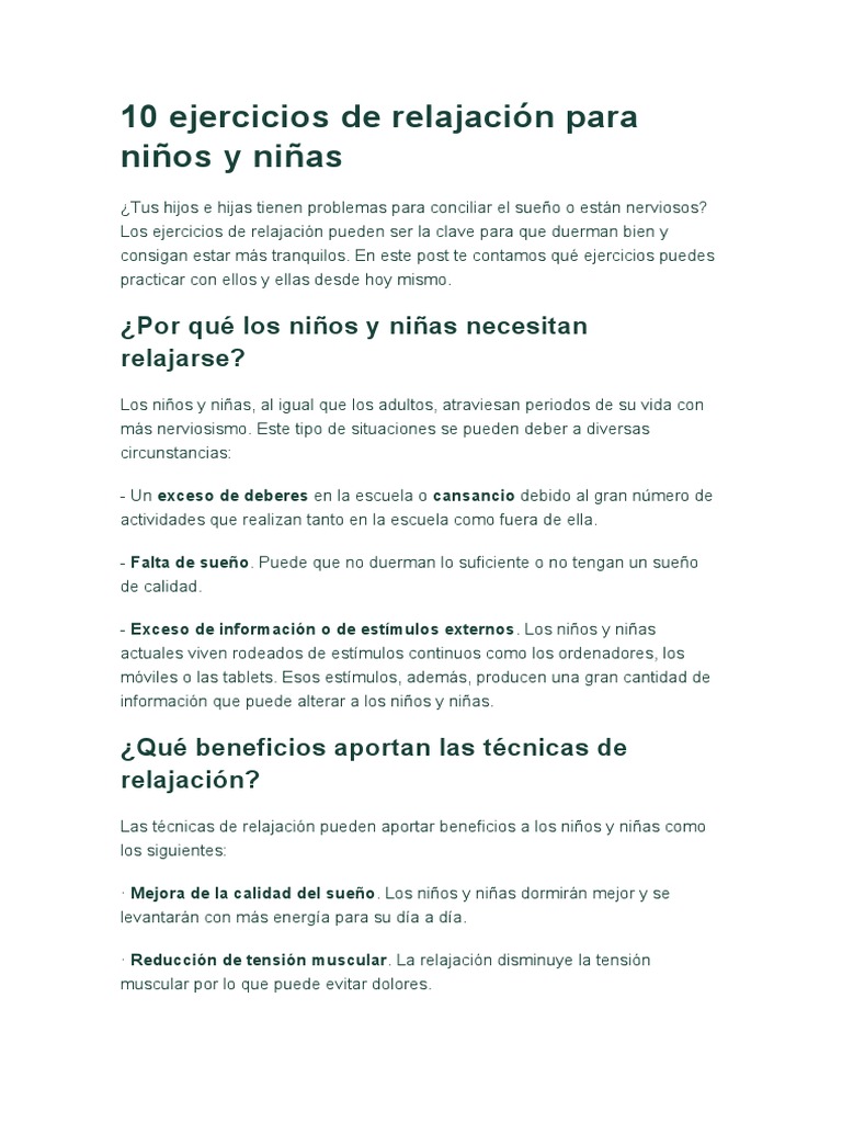 10 Ejercicios de Relajación para Niños | PDF | Dormir | Las emociones