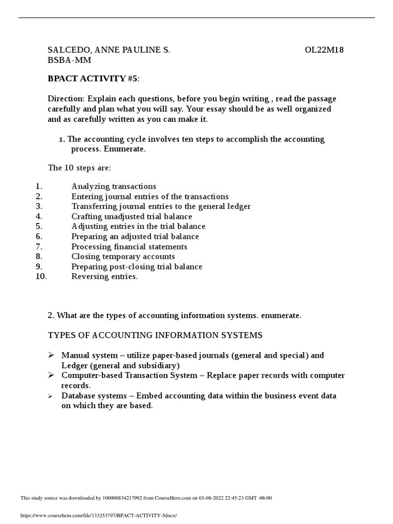 Bpact Activity 5 | PDF | Accounting | Information System