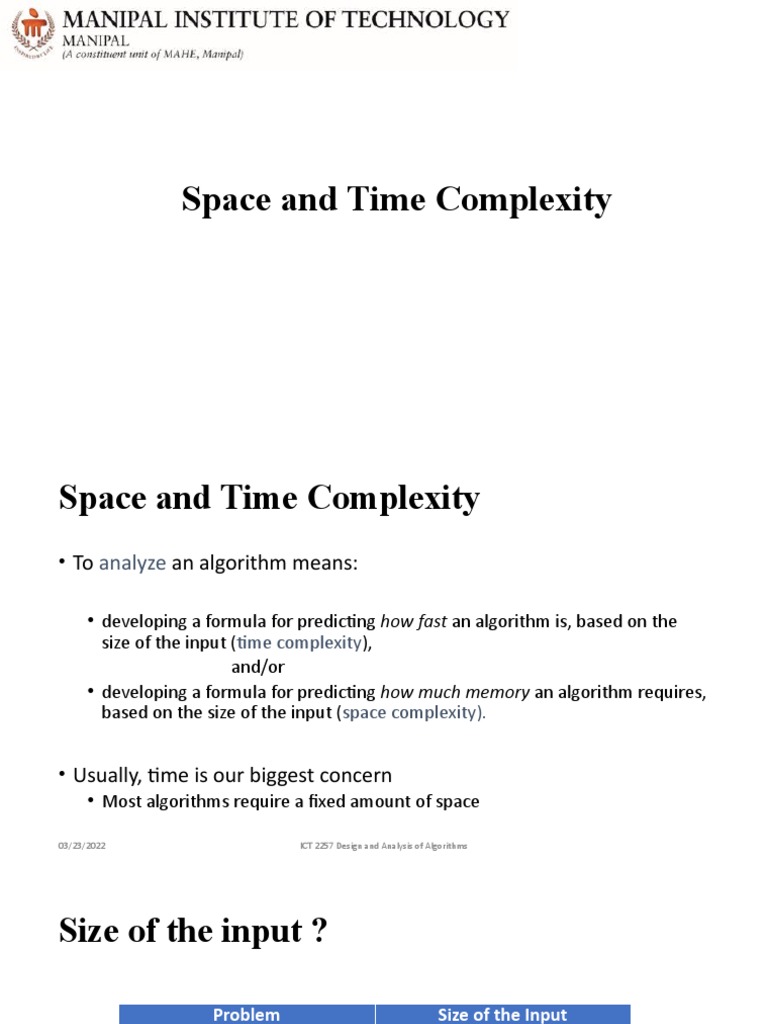 Space and Time Complexity | PDF