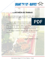 Constancia de Trabajo Restaurante P&D