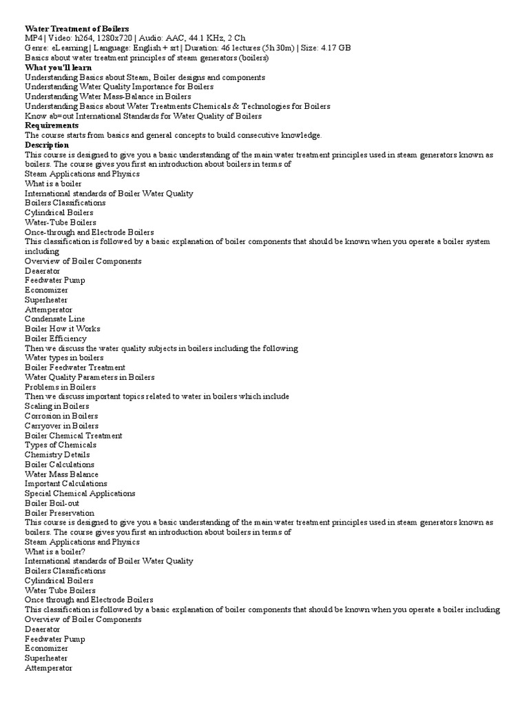 Water Treatment of Boilers PDF Boiler Steam Power