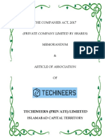 Memorandum & Article of Association of Techineers (Private) Limited