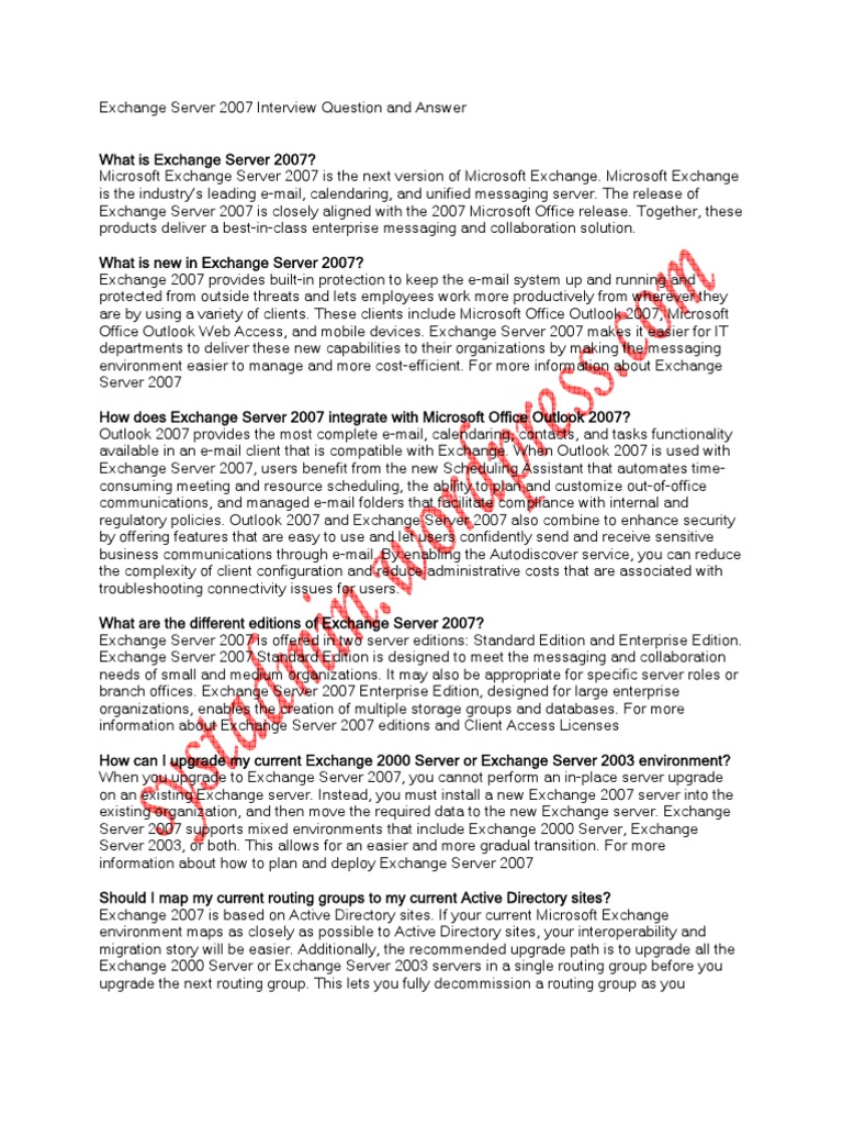 Exchange Server 2007 Interview Question and Answer | PDF | Microsoft ...