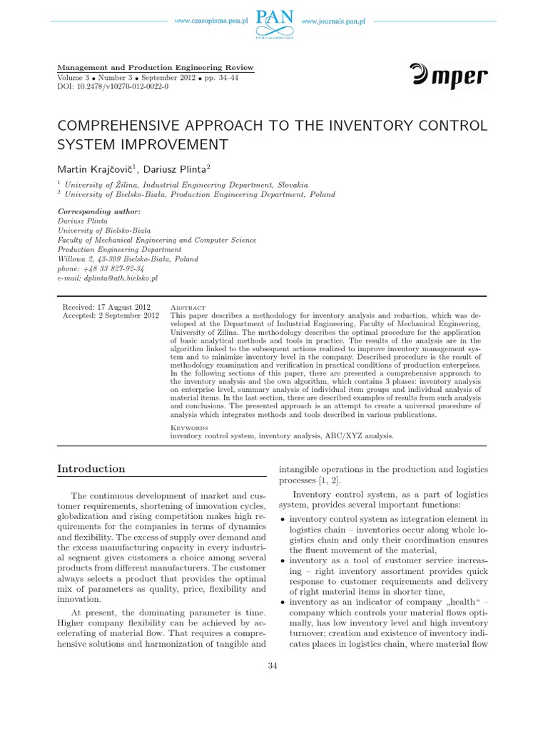 Inventory Control System | PDF | Inventory | Logistics