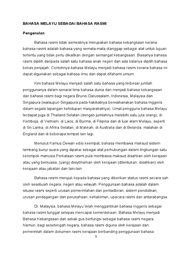 Bahasa Melayu Sebagai Bahasa Rasmi Pdf