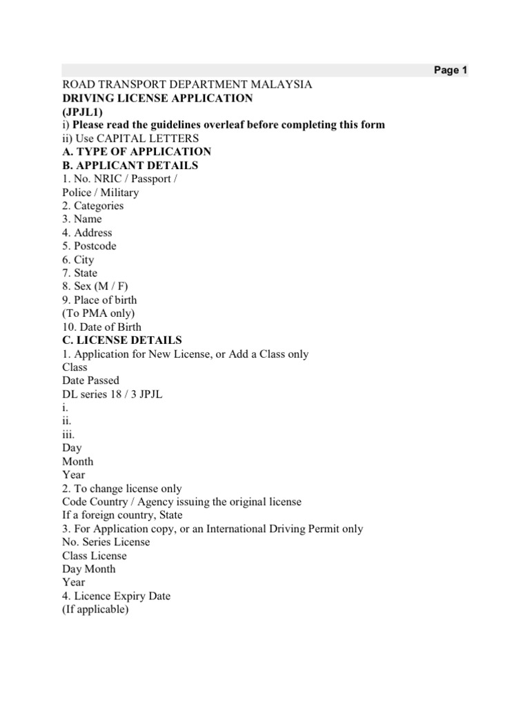 JPJ L1 Form for International License | PDF | Driver's License | License
