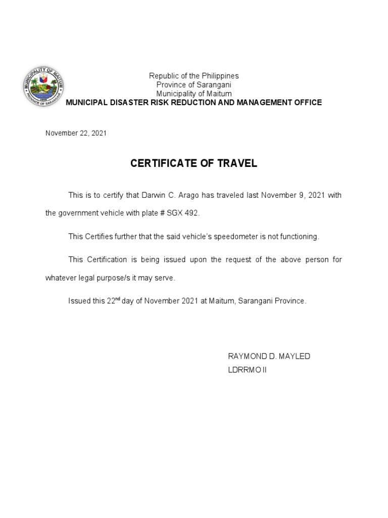 Certificate of Travel PDF