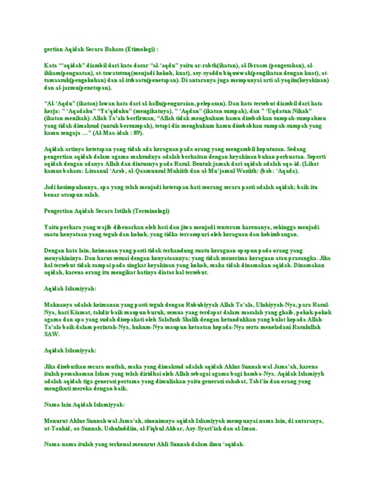 Gertian Aqidah Secara Bahasa