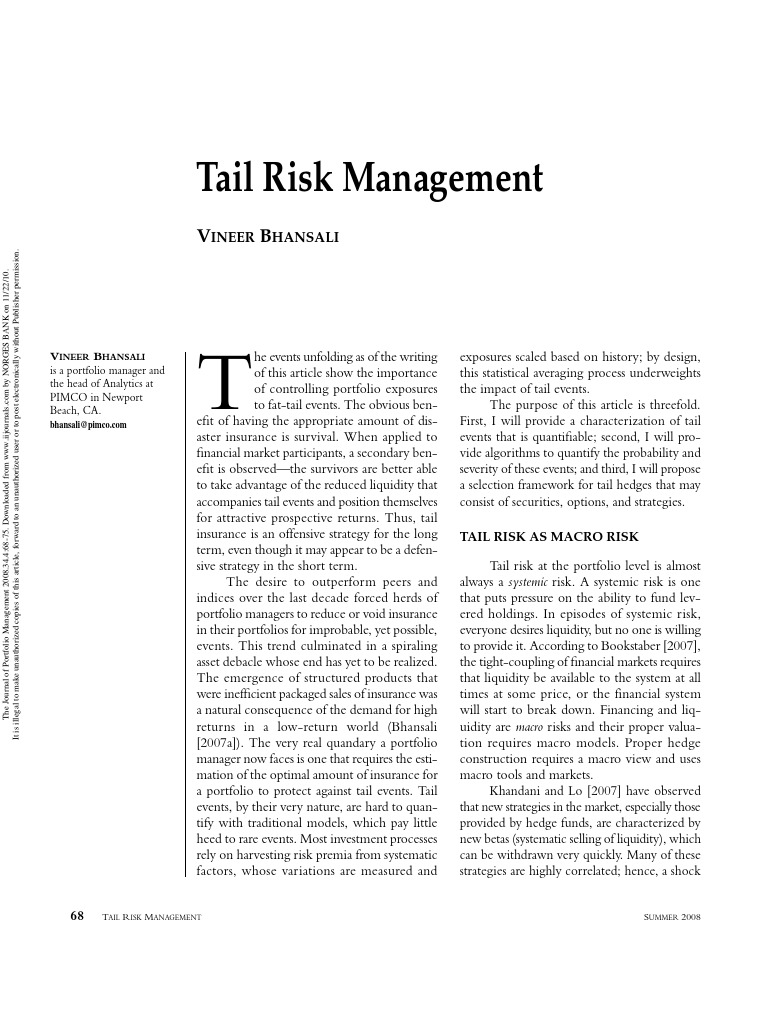Tail Risk Management Strategies Explained | PDF | Hedge (Finance) | Vix