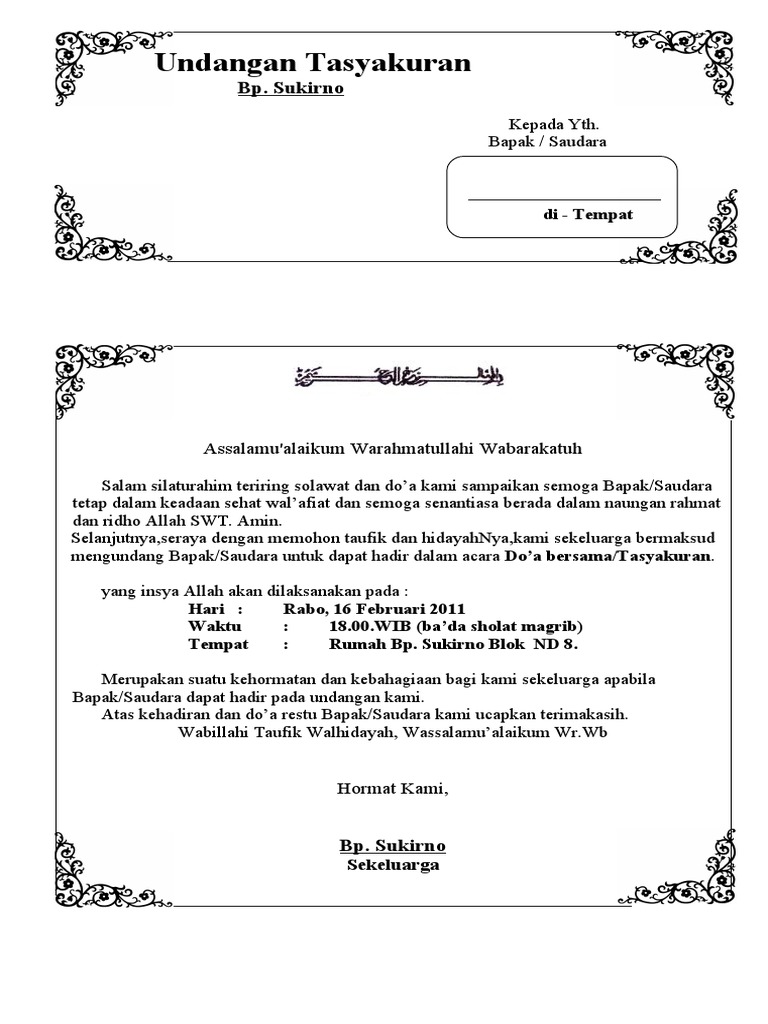 Contoh Undangan Doa Bersama Guru Paud