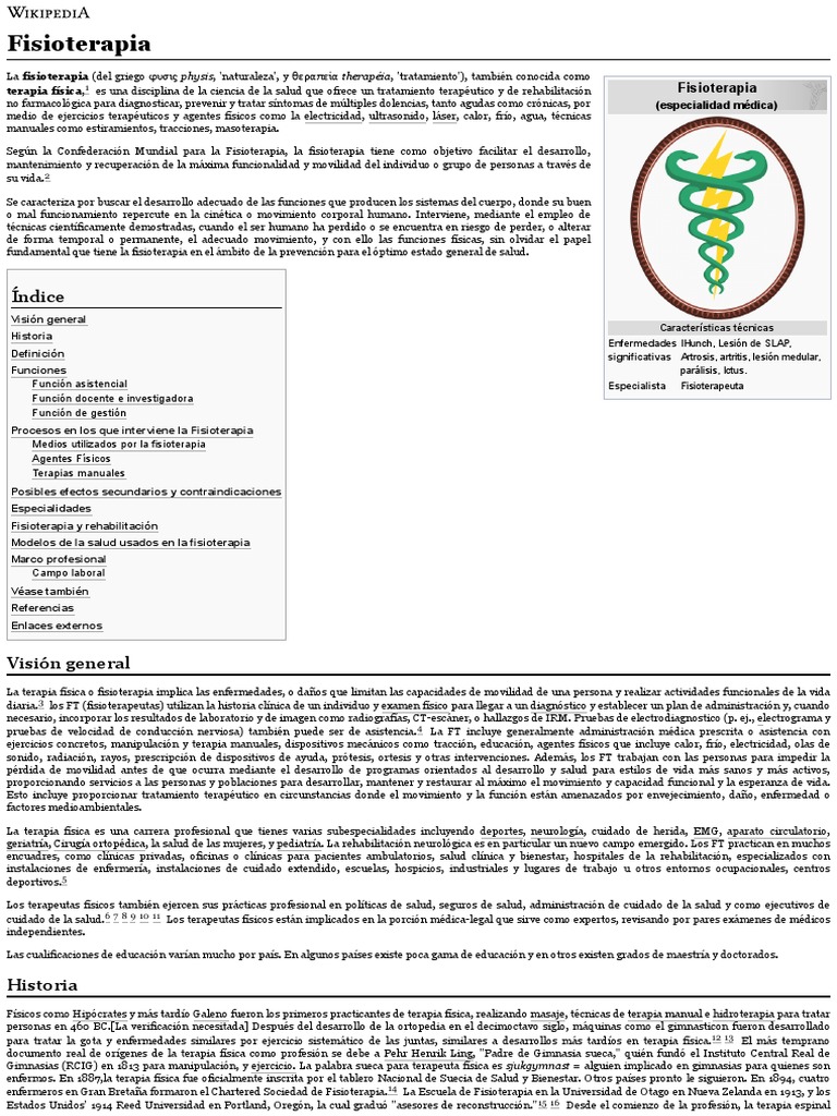 Fisioterapia Wikipedia, La Enciclopedia Libre PDF Terapia física Medicina CLINICA