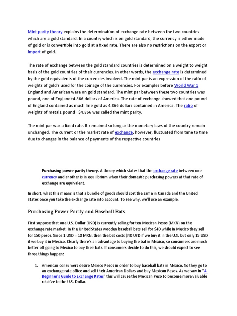 Mint Parity Theory Purchasing Power Parity and Baseball Bats PDF