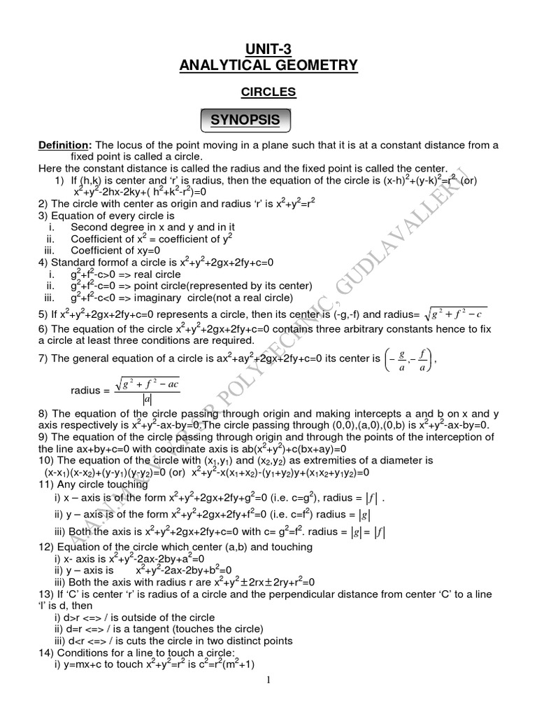 Analytical Geometry Pdf Circle Mathematics