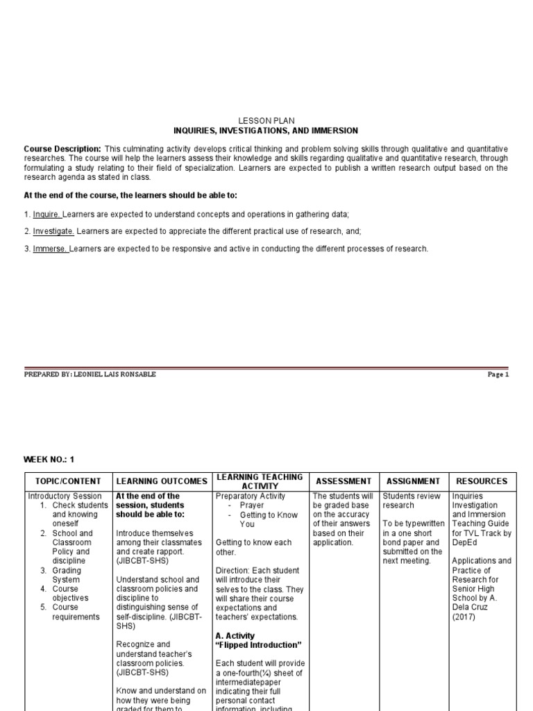 Research Skills Lesson Plan for Students | PDF | Learning | Lesson Plan
