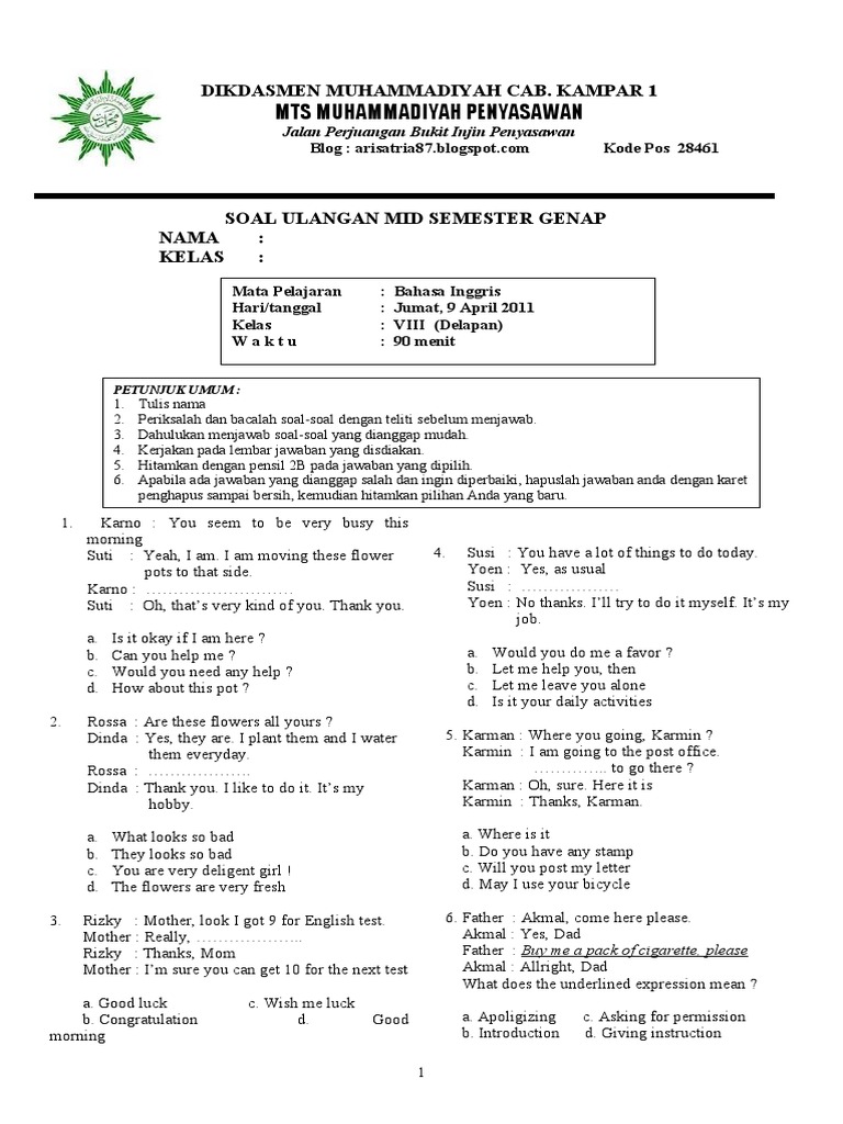 Contoh Soal Daily Activity Pilihan Ganda Contoh Soal Terbaru