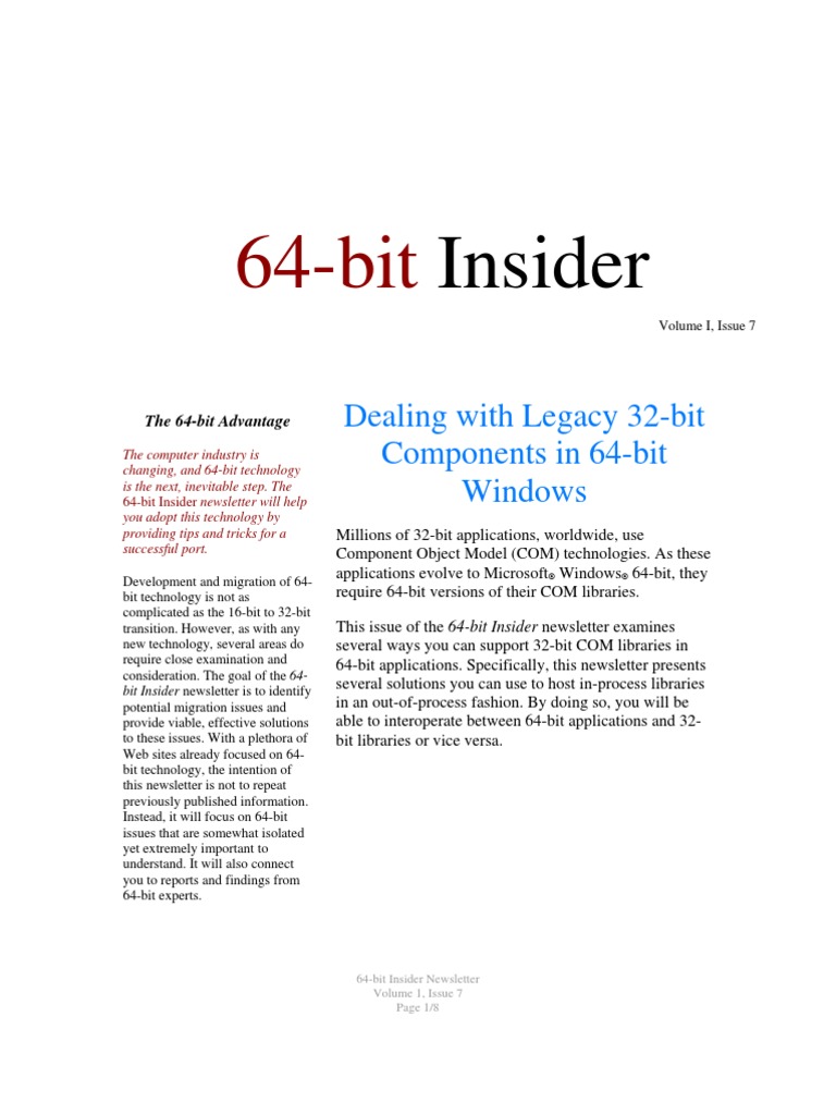 64-Bit Insider Volume 1 Issue 7 | PDF | Component Object Model | 64 Bit ...