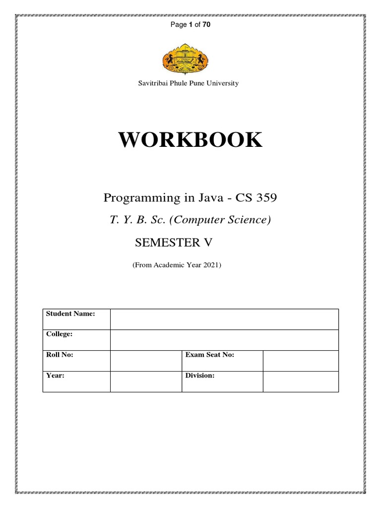 Workbook Programming in Java CS 359 PDF Method