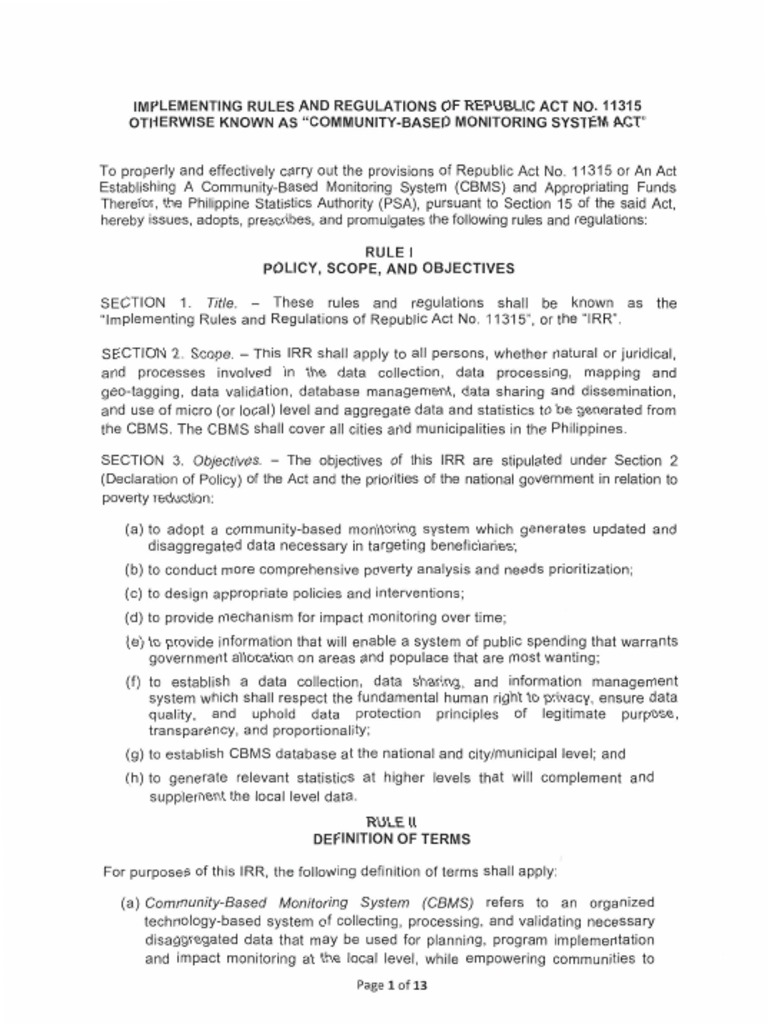 Ra 11315 CBMS Irr Final | PDF