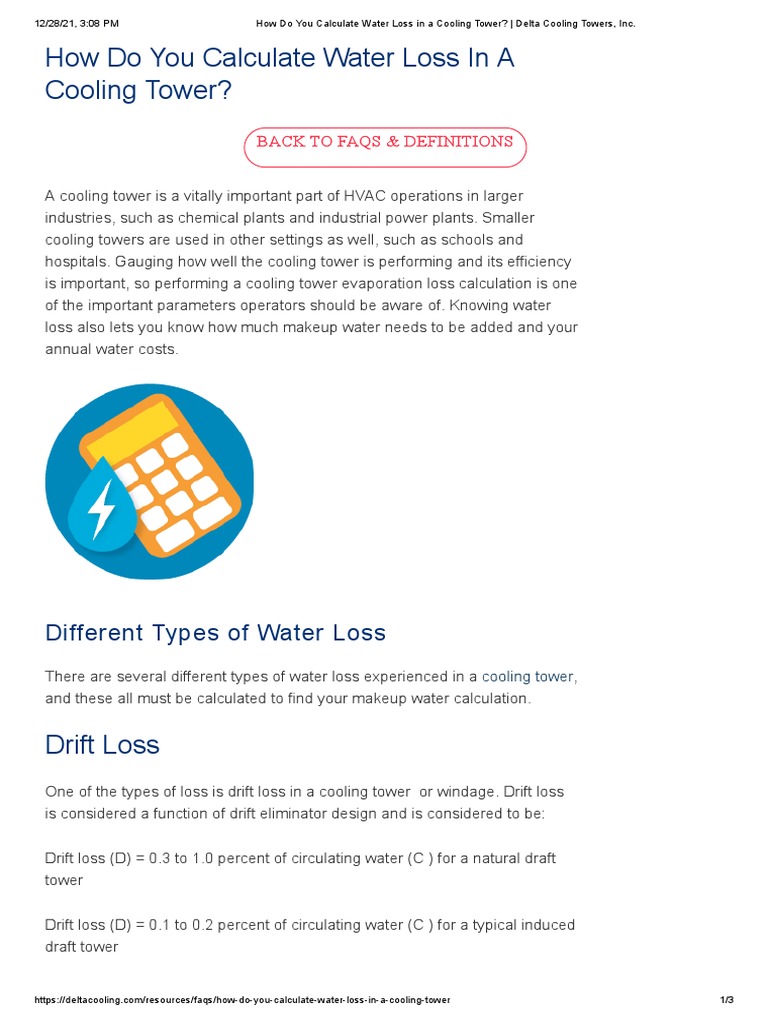 How Do You Calculate Water Loss in A Cooling Tower Delta Cooling