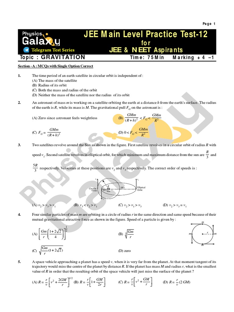 JEE Gravitation Practice Questions | PDF | Orbit | Gravity