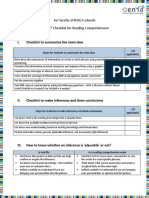 I. Checklist To Summarize The Main Idea: For Faculty of BSSCA Schools CENTA® Checklist For Reading Comprehension