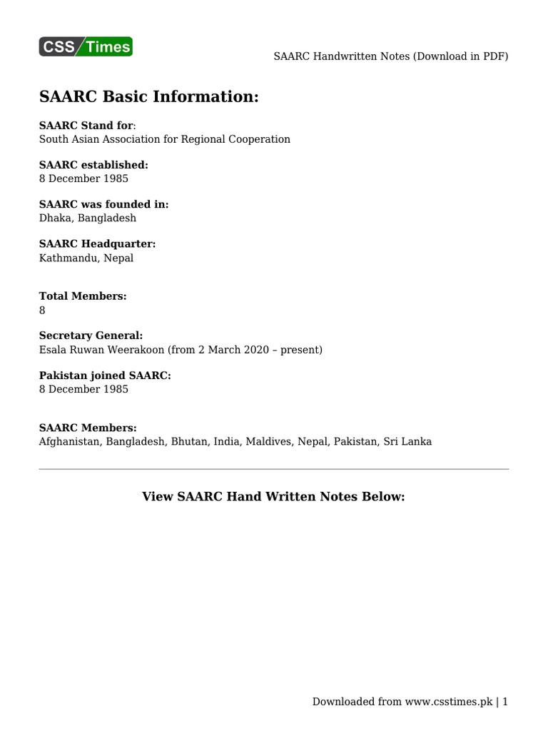Saarc Handwritten Notes Download In Pdf Pdf