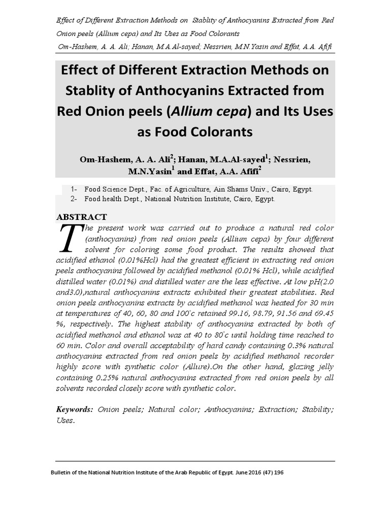 Extraction Methods for Anthocyanins from Red Onion Peels Impact on