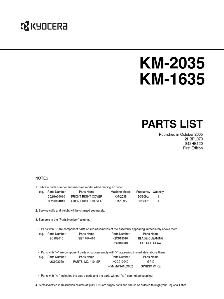 Copier Parts List KM-2035/1635 | PDF | Machines | Mechanical Engineering