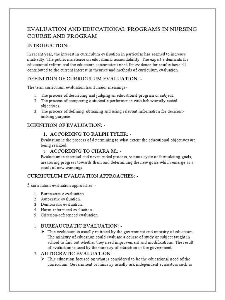 Evaluation and Educational Programs in Nursing Course and Program NSG ...