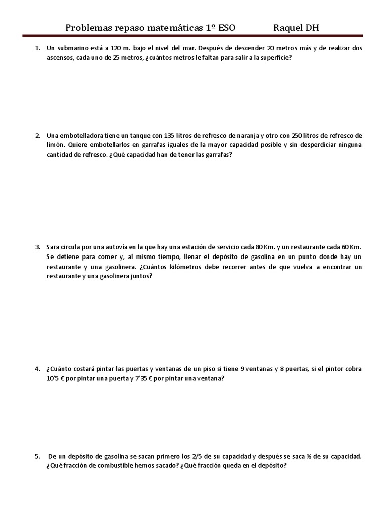 Problemas de matemáticas 1º ESO con soluciones | PDF | Arte