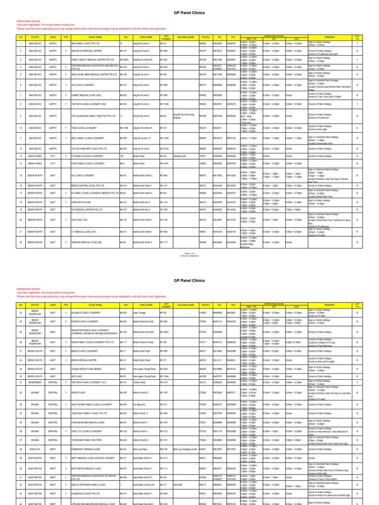 GP Panel Clinics Operating Hours Guide | PDF | Traditions | Observances