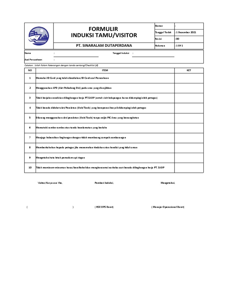 Form Induksi Visitor | PDF