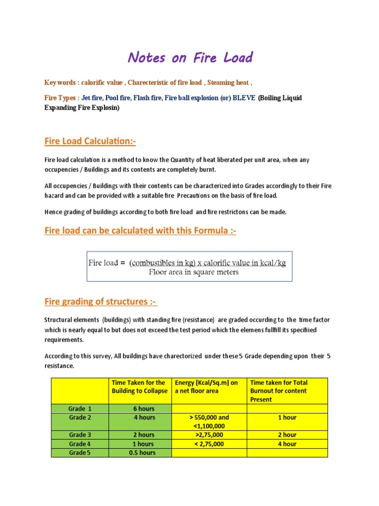 Fire Load Calculation Notes PDF Calorie Physical Quantities