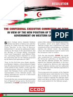 THE CONFEDERAL EXECUTIVE COMMITTEE OF CCOO IN VIEW OF THE NEW POSITION OF THE SPANISH GOVERNMENT ON WESTERN SAHARA