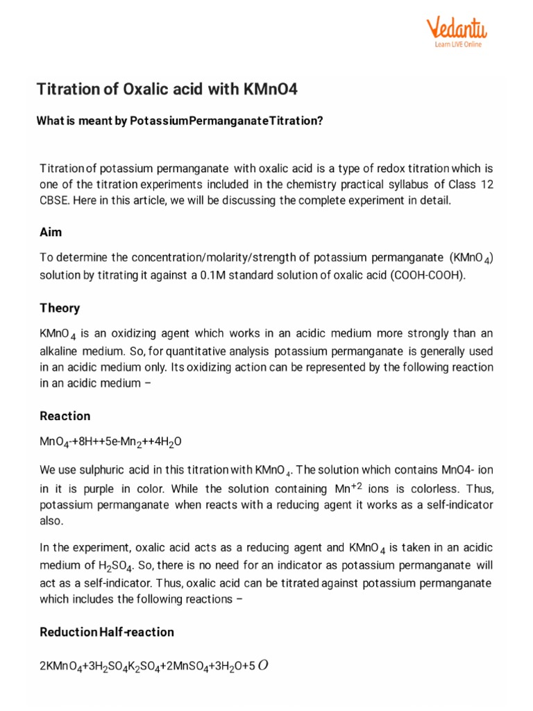 Titration of Oxalic Acid With KMnO4 PDF
