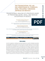 Análisis Transexenal de Las Estrategias Orientadas Al Fomento A La Micro, Pequeña y Mediana Empresa en México