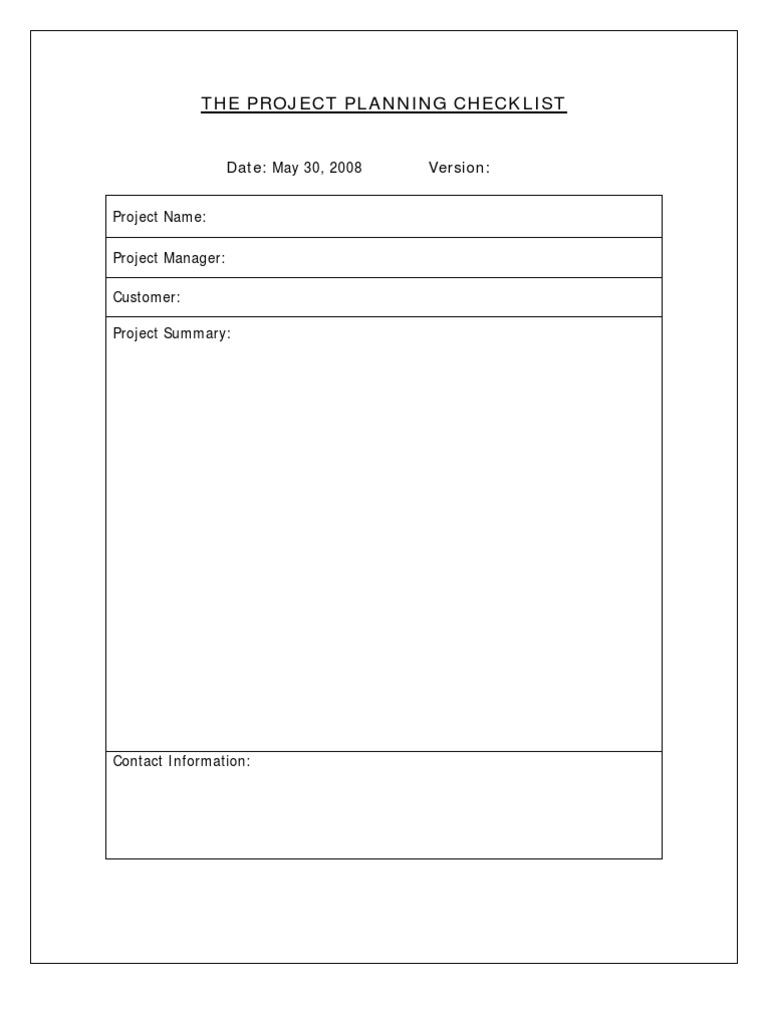 The Project Planning Checklist: Project Name: Project Manager: Customer ...