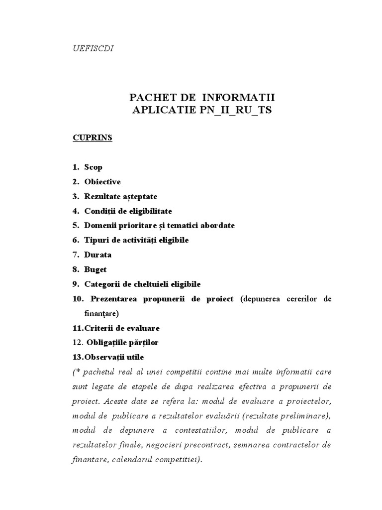 Pachet de Informatii - Aplicatie PN II RU TS | PDF