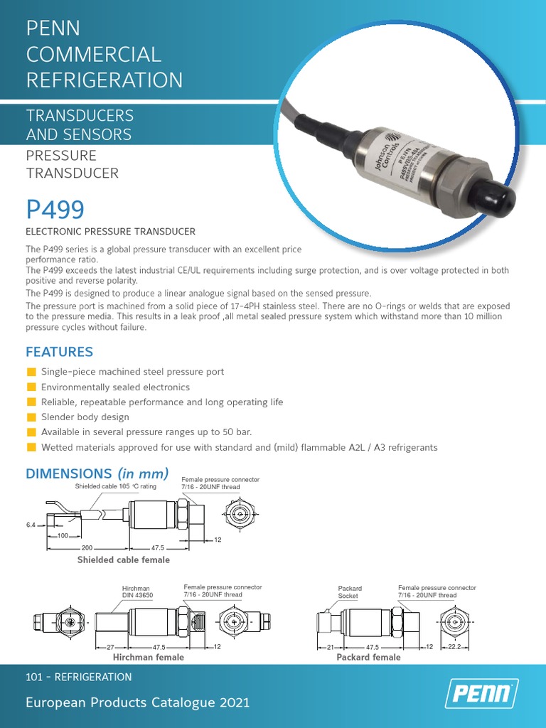Penn Commercial Refrigeration Transducers and Sensors PDF