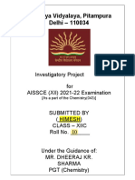 Kendriya Vidyalaya, Pitampura Delhi - 110034: Investigatory Project For AISSCE (XII) 2021-22 Examination