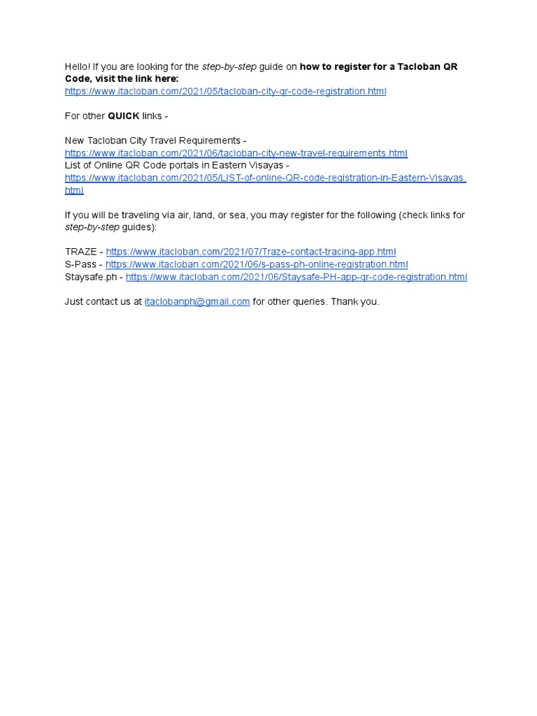 Tacloban City QR Code Registration PDF