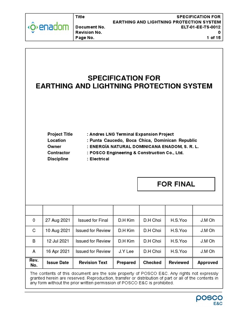 ELT-01-EE-TS-0012 - Specification For Earthing and Lightning Protection ...