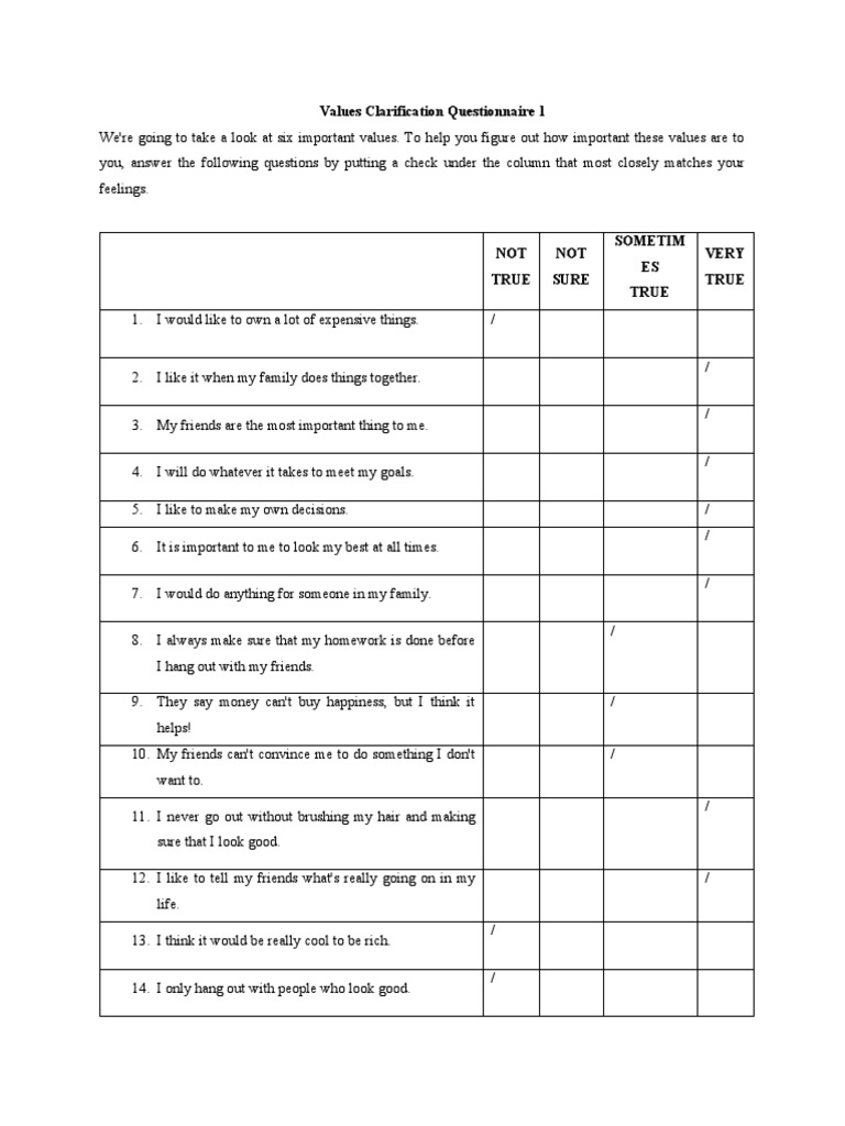 Values Clarification Questionnaire Insights | PDF