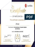 Zya Ali: For Participating in 3-Day Bootcamp On Corporate Litigation