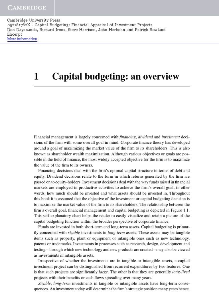 Capital Budgeting - An Overview | PDF | Capital Budgeting | Net Present ...
