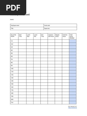 Monthly Timesheet Template