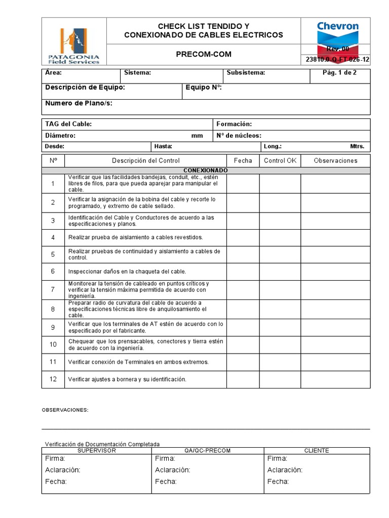 23.10. ITOPE023-CC1055-F10 Check List Tendido y Conexionado de Cables ...