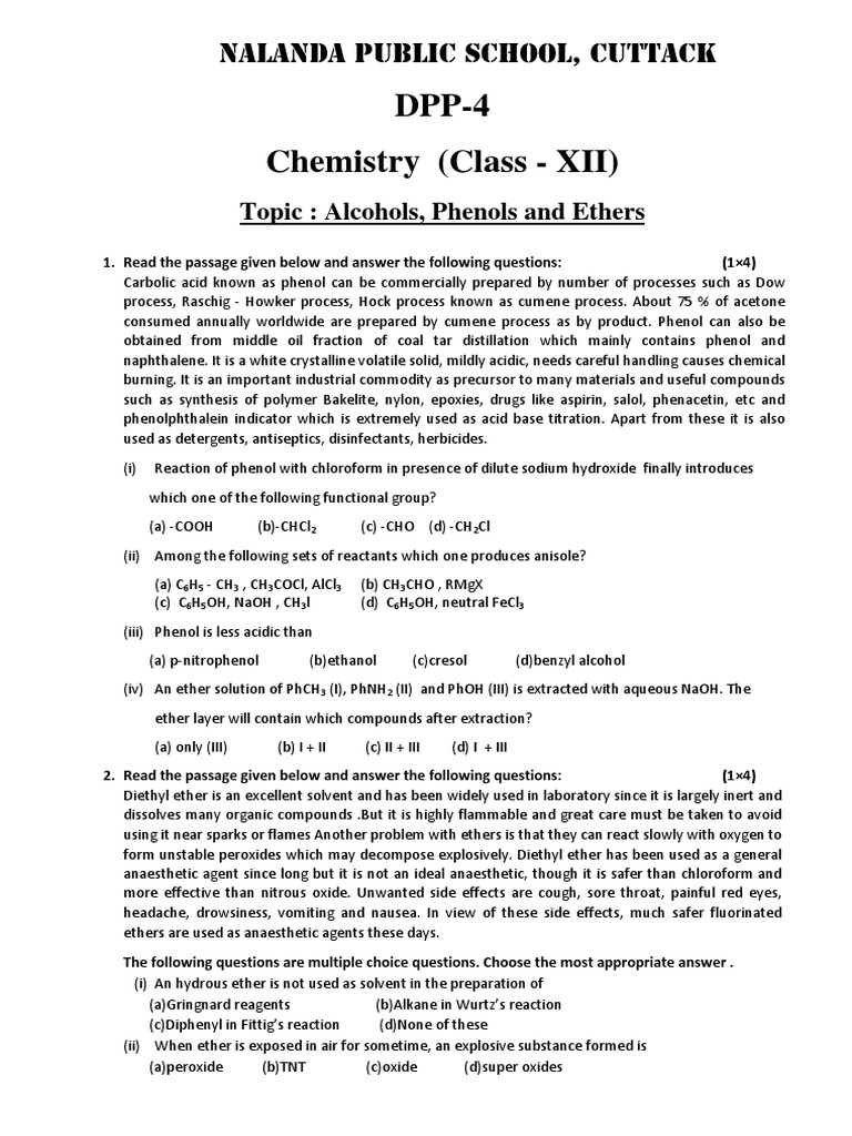 DPP - 4 - Alcohol, Phenol & Ether - Biswajit Sir - (NPS) | PDF ...